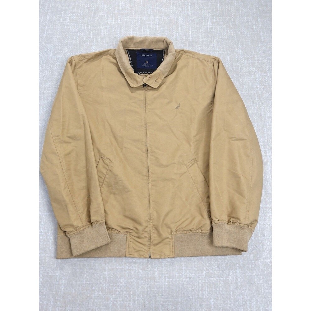 Nautica Men’s XL Tan Beige Preppy Harrington Bomber Jacket Full Zip Lightweight